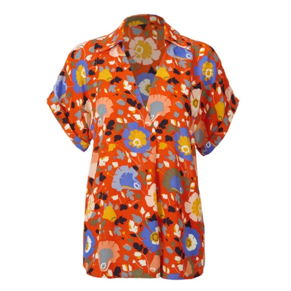 Cabi Replay Top Orange with Flowers - Picture 5 of 7